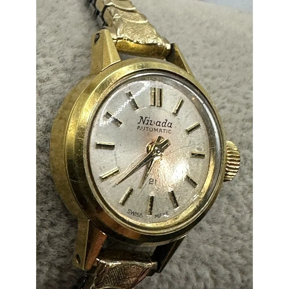 Nivada Automatic Womens Watch 21 Jewels‎ Swiss Made Gold Plated 18MM 6